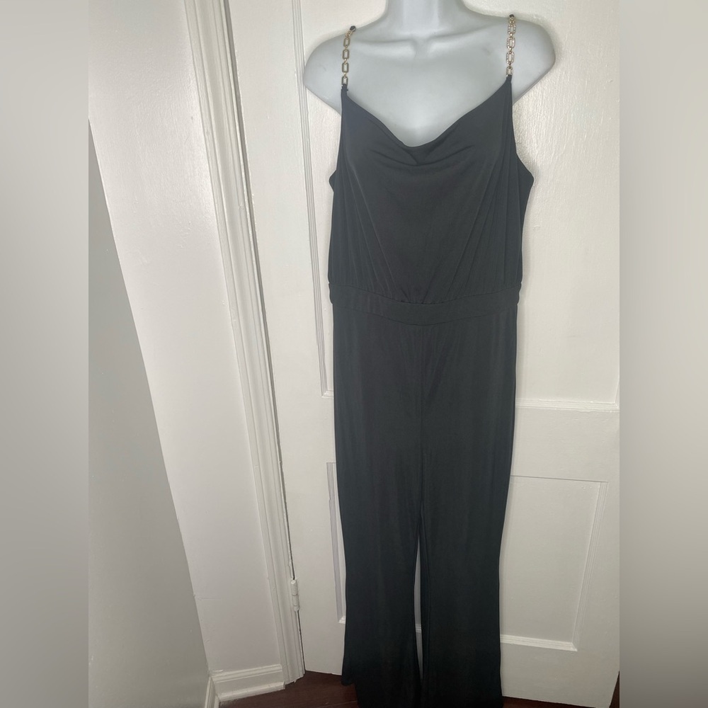JASON WU NWT Emmett Jeweled Strap Cowl Neck Black Jumpsuit